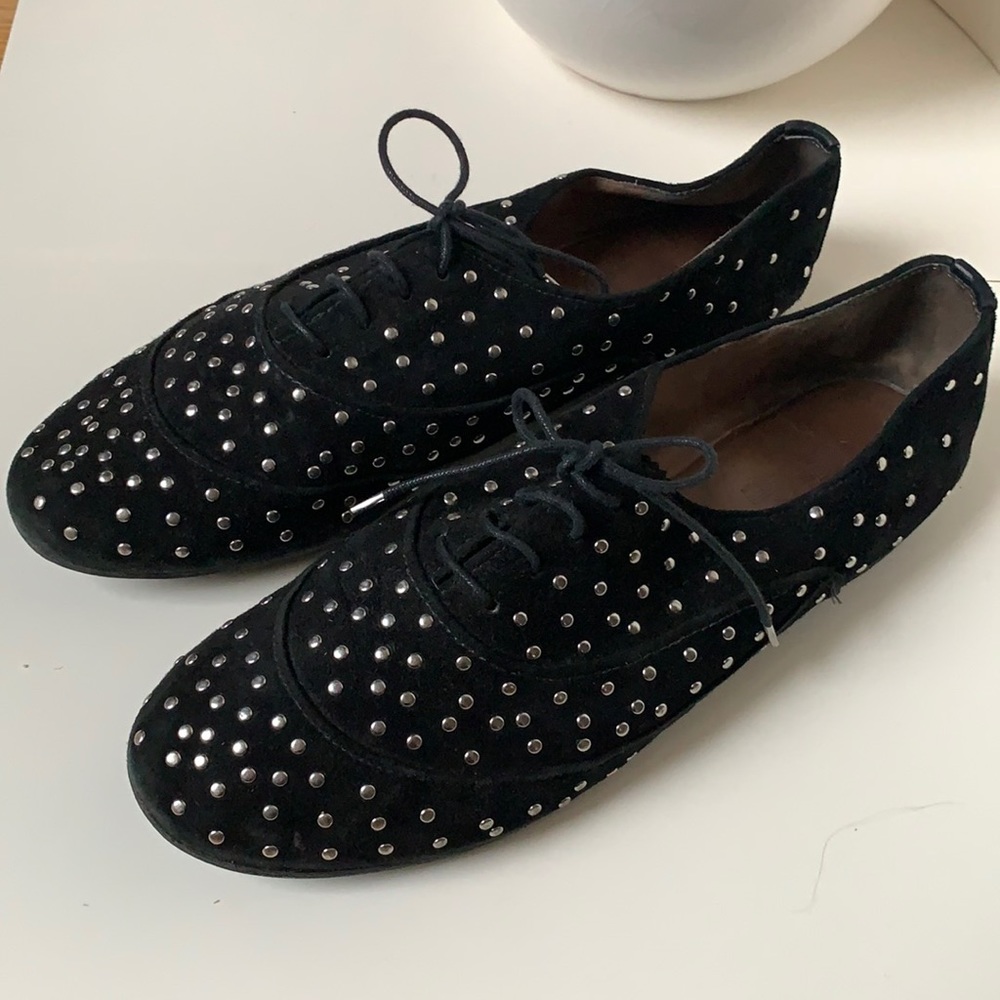 Belle by Sigerson Morrison Suede Silver Studded LaceUp Shoes